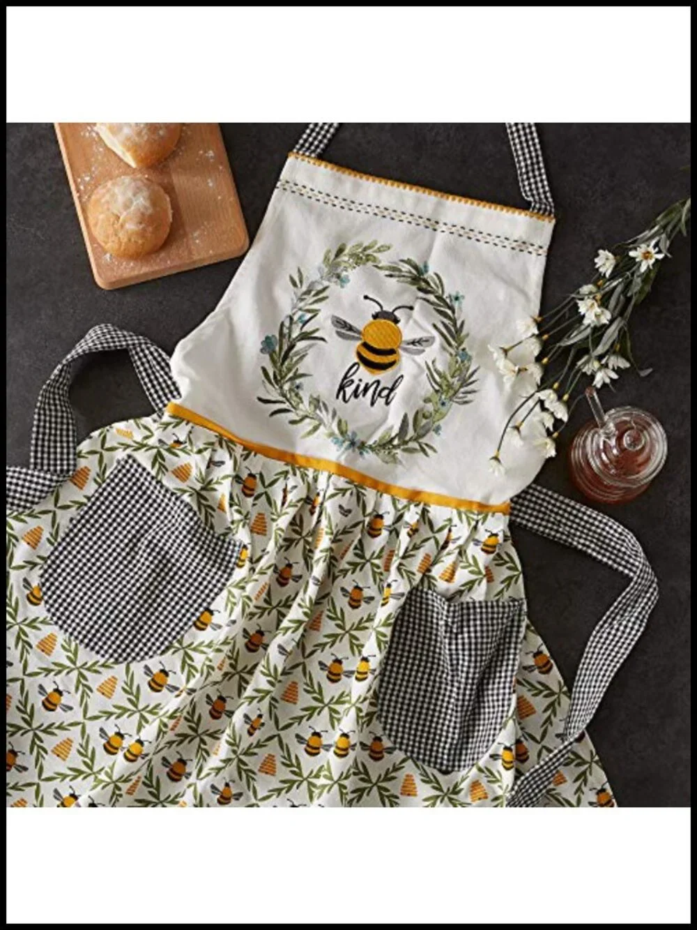 100% Cotton Adjustable Kitchen Apron with Two Large Pockets, One Size Fits Most
